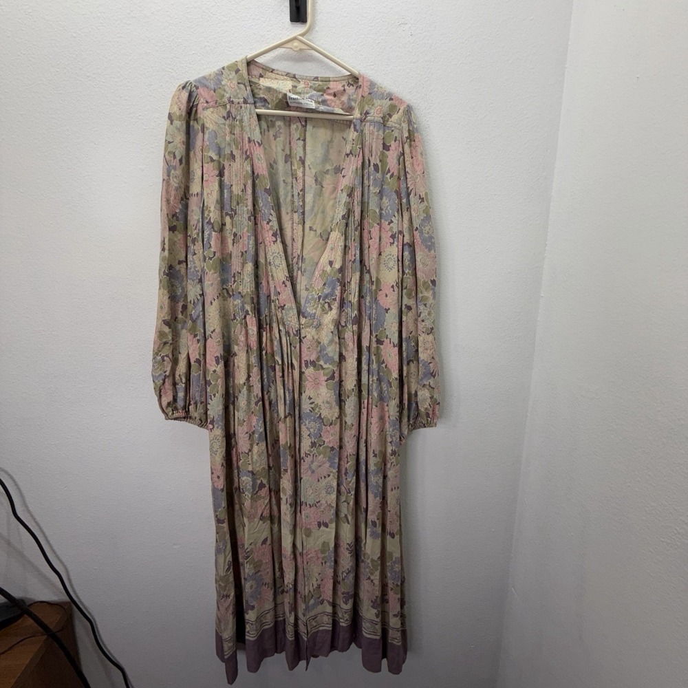 Vintage Frankie Welch Floral Duster Coat Maxi Open Front Boho Cottagecore M/L